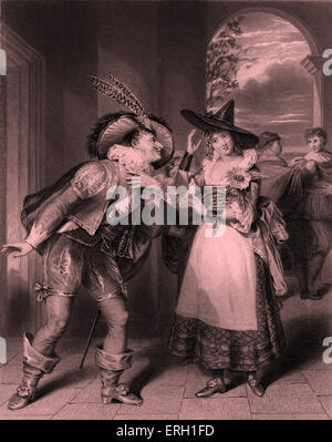 Love's Labour Lost - Act I, Scene 2 .  Don Adriano de Armado and Jaquenetta Play by William Shakespeare. Caption reads: ' Stock Photo