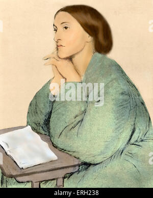 Christina Georgina  Rossetti  1866  - portrait with book by her brother Danet Gabriel Rossetti -  English poet 1830 - 1894. Stock Photo