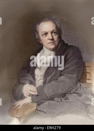 William Blake, British poet, painter and engraver, after the portrait by T. Phillips. 28 November 1757 - 12 August 1827. Stock Photo