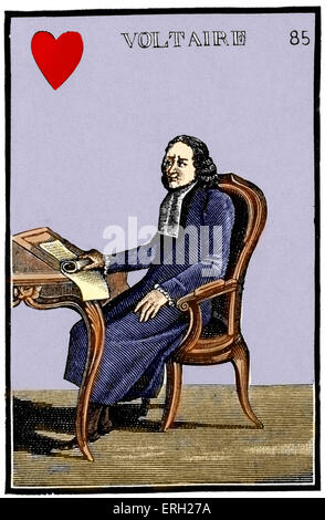 François-Marie Arouet Voltaire - portrait of the French writer, philosopher, playwright and poet as the King of Hearts in the Stock Photo