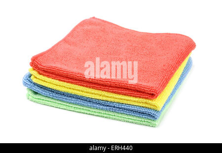 Stack of color microfiber cloths isolated on white Stock Photo