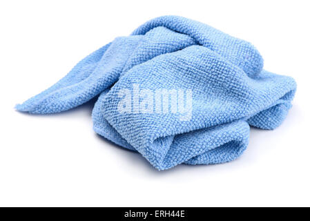 Blue crumpled microfiber cloth isolated on white Stock Photo