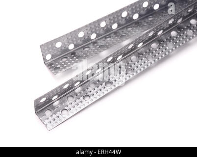 Aluminum perforated corner bead on white background Stock Photo