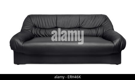 Black leather sofa isolated on white Stock Photo