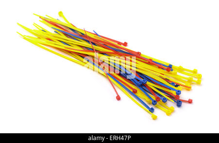 Plastic cable ties isolated on white Stock Photo