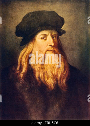 Leonardo da Vinci - self portrait of the Italian Renaissance painter, sculptor, writer, scientist, architect and engineer, Stock Photo