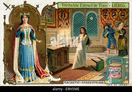 Macbeth by William Shakespeare - illustration on Liebig meat extract collectible card. Scene showing Lady Macbeth overcome by Stock Photo