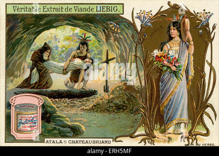 Atala by François-René de Chateaubriand - illustration on Liebig meat extract collectible card. Scene showing Atala being Stock Photo