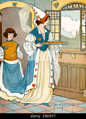 The Queen of Hearts, illustration by Blanche Fisher Wright (dates unknown). Published 1916. 'The Queen of Hearts, She made some tarts, All on a summer's day' Stock Photo