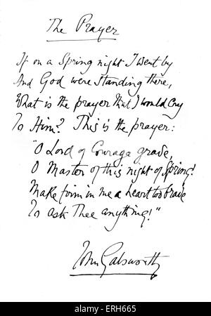 'The Prayer' by John Galsworthy - handwritten version of the poem taken from a manuscript. English novelist and playwright, 14 Stock Photo