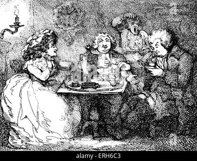 'Dr Johnson takes tea at Boswell's House' - caricature. Published 1786 by Collings and Rowlandson. Depicts Samuel Johnson 's Stock Photo