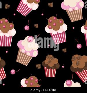 Seamless Pattern with Cute Cupcakes, Vector Illustration Stock Vector