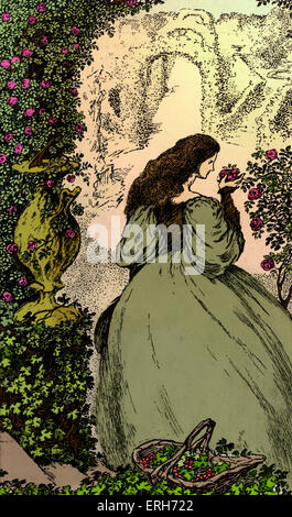 The Sensitive Plant by Percy Bysshe Shelley - illustration (of line 'Tended the garden from morn to even'). From drawing by Stock Photo
