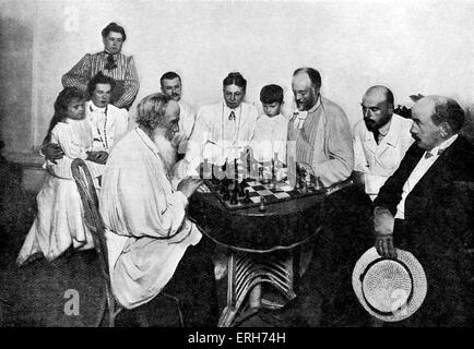 Leo Tolstoy playing chess. Russian novelist, 9 September 1828 - 20 November, 1910. Stock Photo