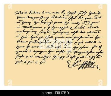 Autograph: Document written by Edmund Spenser of Kilcolman  granting one McHenry the custody of the woods of Balliganim, co. Stock Photo