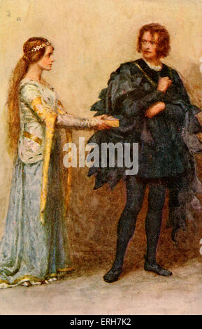 William Shakespeare - Hamlet. By G Demain Hammond (1862-1953). H speaks to Ophelia 'The fair Ophelia! Nymph, in thy orisons Be all my sins remember'd'. Act III, Scene 1. English Elizabethan playwright and poet 26 April 1564 - 23 April 1616. Stock Photo