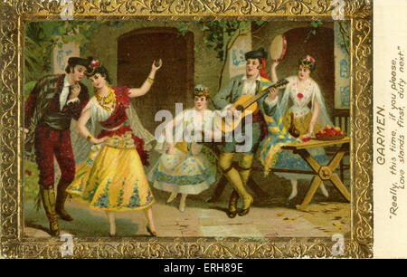 Carmen by Georges Bizet. French composer, 25 October 1838 - 3 June 1875. Illustration of scene from the opera. Caption reads: Stock Photo