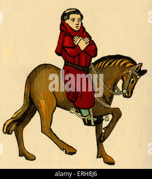 Geoffrey Chaucer ' s Canterbury Tales - The Parson  on horseback.  English poet, c. 1343-1400. Ellesmere manuscript of Stock Photo