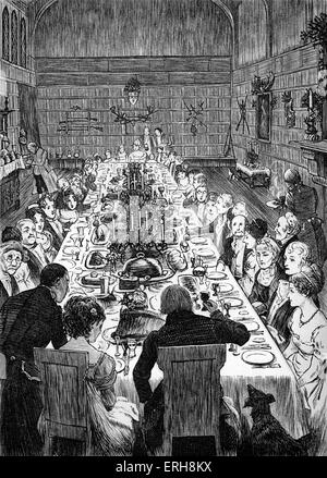 Old Christmas by Washington Irving:   Christmas Dinner. Caption: 'Never did Christmas board display a more goodly and  gracious
