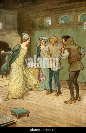The Merry Wives of Windsor by William Shakespeare. Illustration by Hugh Thomson, 1910. Act III, Scene 3. Caption: [Mistress Stock Photo