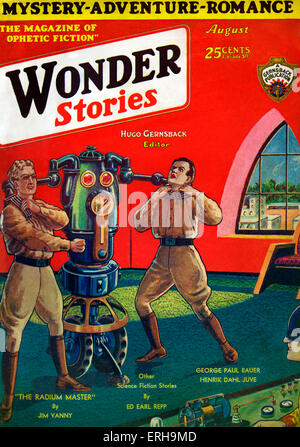 Wonder Stories - front cover, August 1930. Early American science fiction magazine. Caption to illustration: 'This month from Stock Photo