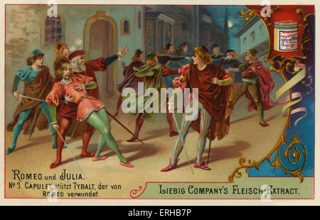 Romeo and Juliet by William Shakespeare. Scene caption: 'Capulet supports Tybalt, wounded by Romeo' (German: Capulet stutzt Stock Photo