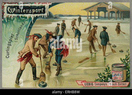 Curling/ curlingspiel in Scotland. Liebig card, Winter Sports, 1896. Stock Photo
