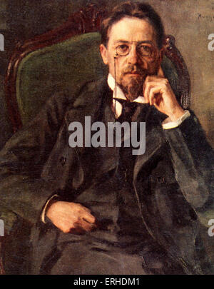 Anton Chekhov - portrait painting. Russian dramatist / playwright; 17 January 1860 - 2 July 1904. Stock Photo