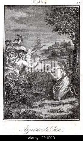 Bible, Moses and the burning bush God appears to Moses from a burning bush. Exodus Stock Photo