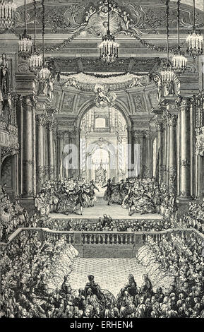 Rameau's Princess of Navarre being presented at Versailles at court of Louis XV. Comedy ballet written in collaboration with Stock Photo