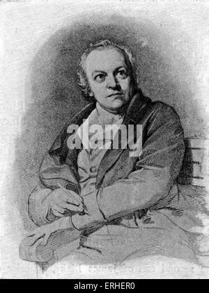 William Blake, British poet, painter and engraver, after the portrait by T. Phillips. 28 November 1757 - 12 August 1827. Stock Photo