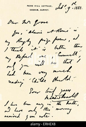 Matthew Arnold - Fascimile of letter dated 9 February 1888 from English poet, critic and literary theorist admitting authorship Stock Photo