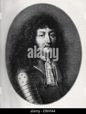 French king Louis XIV (1638-1715) - portrait in 1676, after an engraving by F. de Poilly. Stock Photo