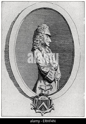 VOLTAIRE, Francois-Marie Arouet - contemporary caricature, anonymous.  Pastiche of coat of arms, bearing 'Veta Mori' Stock Photo