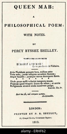 Percy Bysshe Shelley - Title page of ' Queen Mab ' 1813 by the English poet. 4 August 1792 - 8 July 1822.  Byron connection. Stock Photo