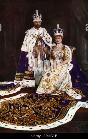 King George V & Queen Mary - in Coronation regalia, 1910 - frontispiece for the Illustrated London News Silver Jubilee.  Photo Stock Photo