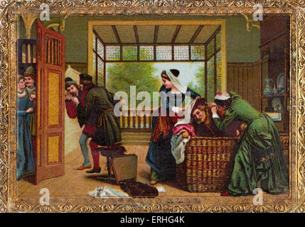 'The Merry Wives of Windsor' - illustration of act 3, scene 3 of William Shakespeare 's comedy. Caption reads 'Falstaff: 'I love thee, help me away; Let me creep here'' WS: English playwright, 1564-1616. Stock Photo