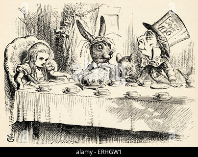 Alice in Wonderland - the Mad Hatter's Tea Party - from the book by Lewis Carroll (Charles Lutwidge Dodgson), English children's writer and mathematician 27 January 1832- 14 January 1898. First published 1865. Illustrations by John Tenniel 1820-1914.