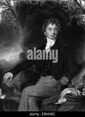 Robert Southey - portrait of the British poet and writer. 1774-1843.  Friend of Coleridge.  Poet Laureate.  Engraving by P. Stock Photo