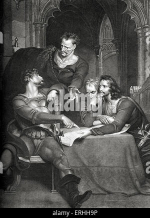 William Shakespeare 's play King Henry IV , Part I - Act III Scene I: Hotspur , Worcester , Mortimer and Owen Glendower . Stock Photo