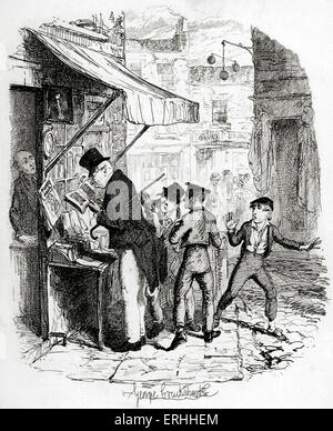 Charles Dickens 's 'The Adventures of Oliver Twist' : Oliver watching the Dodger and Charley Bates steal a gentleman's Stock Photo