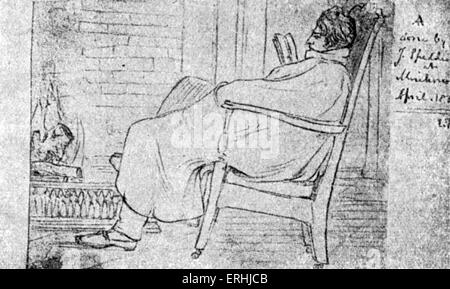 Alfred Lord Tennyson - portrait of the English poet laureate. Sketch by J. Spedding. 6 August 1809 – 6 October 1892. Stock Photo