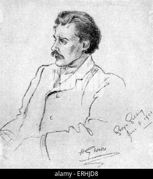 George Gissing - portrait of the English novelist. Drawing by his friend, the English writer, H. G. Wells. 22 November 1857 – 28 December 1903.