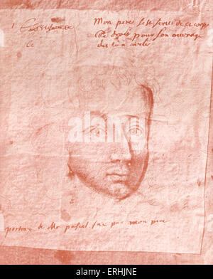 Blaise Pascal. Drawing in red by Domat, a friend of Pascal's. The only portrait of Pascal to have been done whilst he was alive. French physicist, philosopher and mathematician. June 19, 1623 – August 19, 1662. Stock Photo