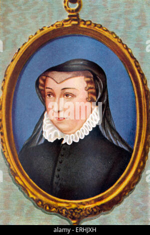Catherine de' Medici. Portrait of the Queen of France. After an miniature by Jean Clouet circa 1570. Linked with French cuisine. April 13, 1519, Florence – January 5, 1589, Blois. Stock Photo