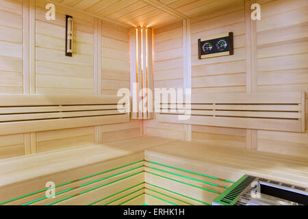 Modern finnish wooden sauna interior view Stock Photo