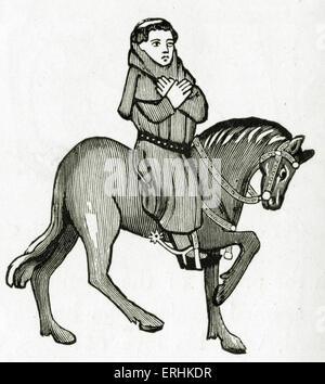 Geoffrey Chaucer ' s Canterbury Tales - The Parson  on horseback.  English poet, c. 1343-1400. Ellesmere manuscript of Stock Photo