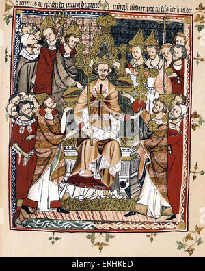 King Edward III - Coronation of King Edward - Early Fourteenth Century - England 13 November 1312 – 21 June 1377. Illumination Stock Photo