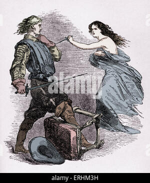 'The Three Musketeers' - illustration from the book by Alexandre Dumas of d'Artagnan being attacked by 'Milady'.  First Stock Photo