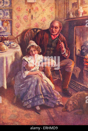 John and Dot Peerybingle - characters from Charles Dickens 's novella 'The Cricket on the Hearth', written in 1845. Illustration by British artist Harold Copping (1863-1932). CD, English novelist: 7 February 1812 - 9 June 1870. Stock Photo